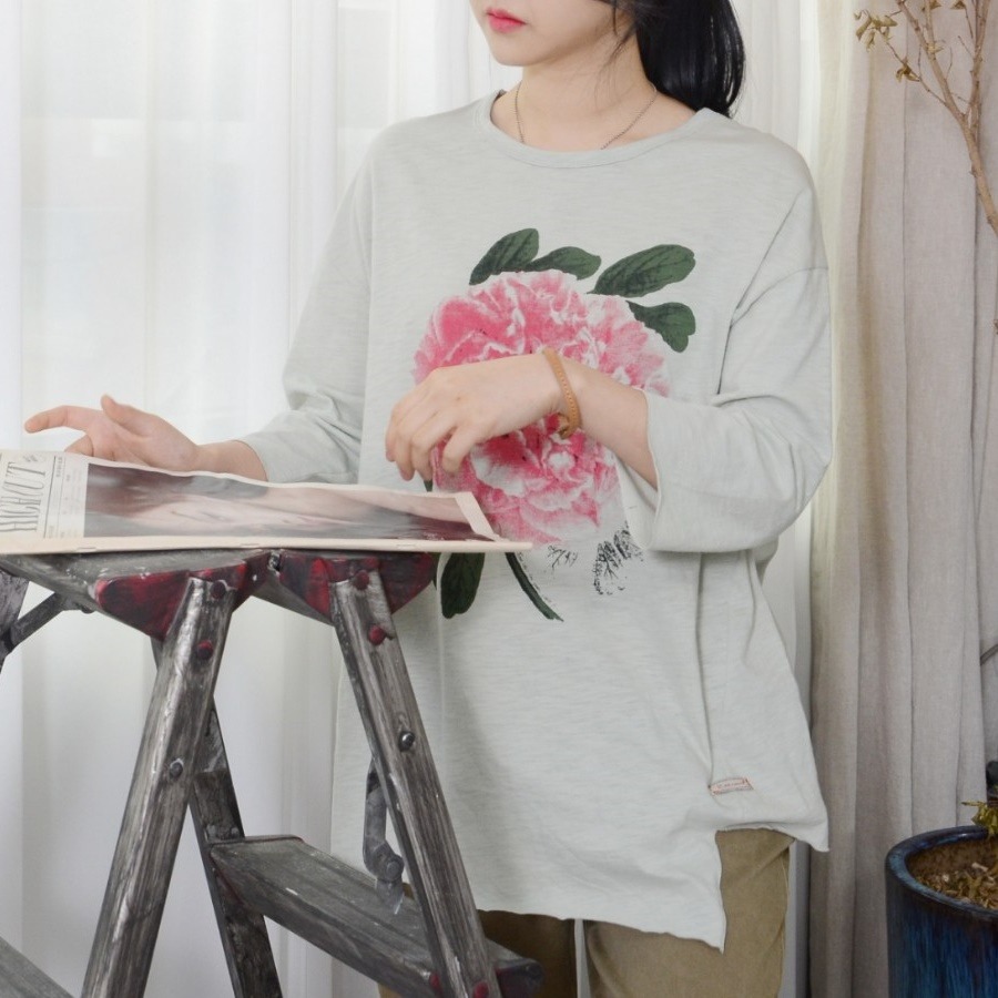 빅토리아 꽃나염 박스핏 티셔츠